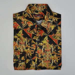 Old West Men's 8491 Black/Gold Multi Floral Fashion Snap Shirt