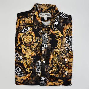 Old West Men's 8556 Black/Gold Floral Fashion Snap Shirt