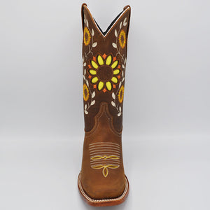 Luma Women's Sunflower Laser Brown Square Toe Western Boots