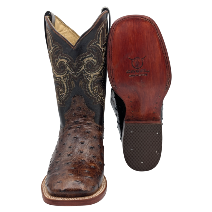 Gavel Big Kid's Ostrich Print Brown Boot