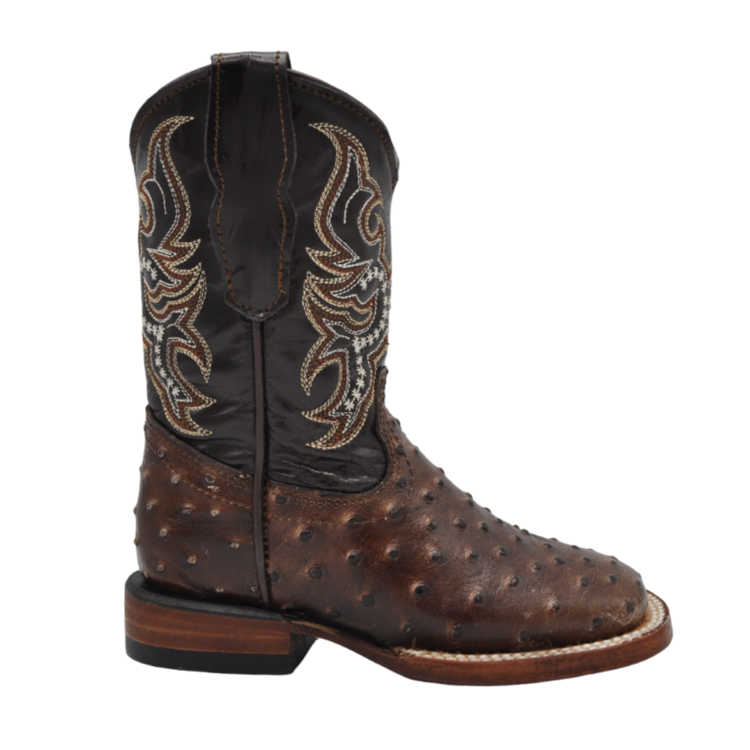 Gavel Kid's Ostrich Print Brown Boot