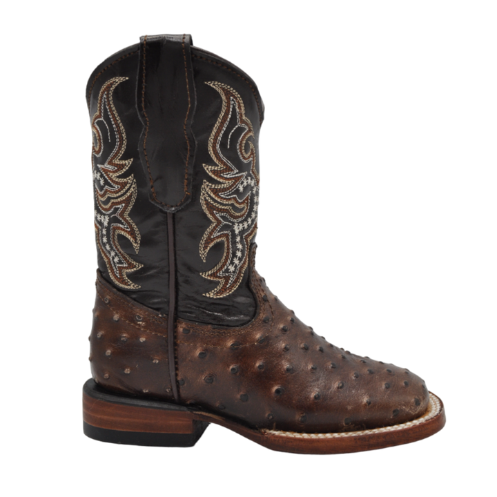 Gavel Kid's Ostrich Print Brown Boot