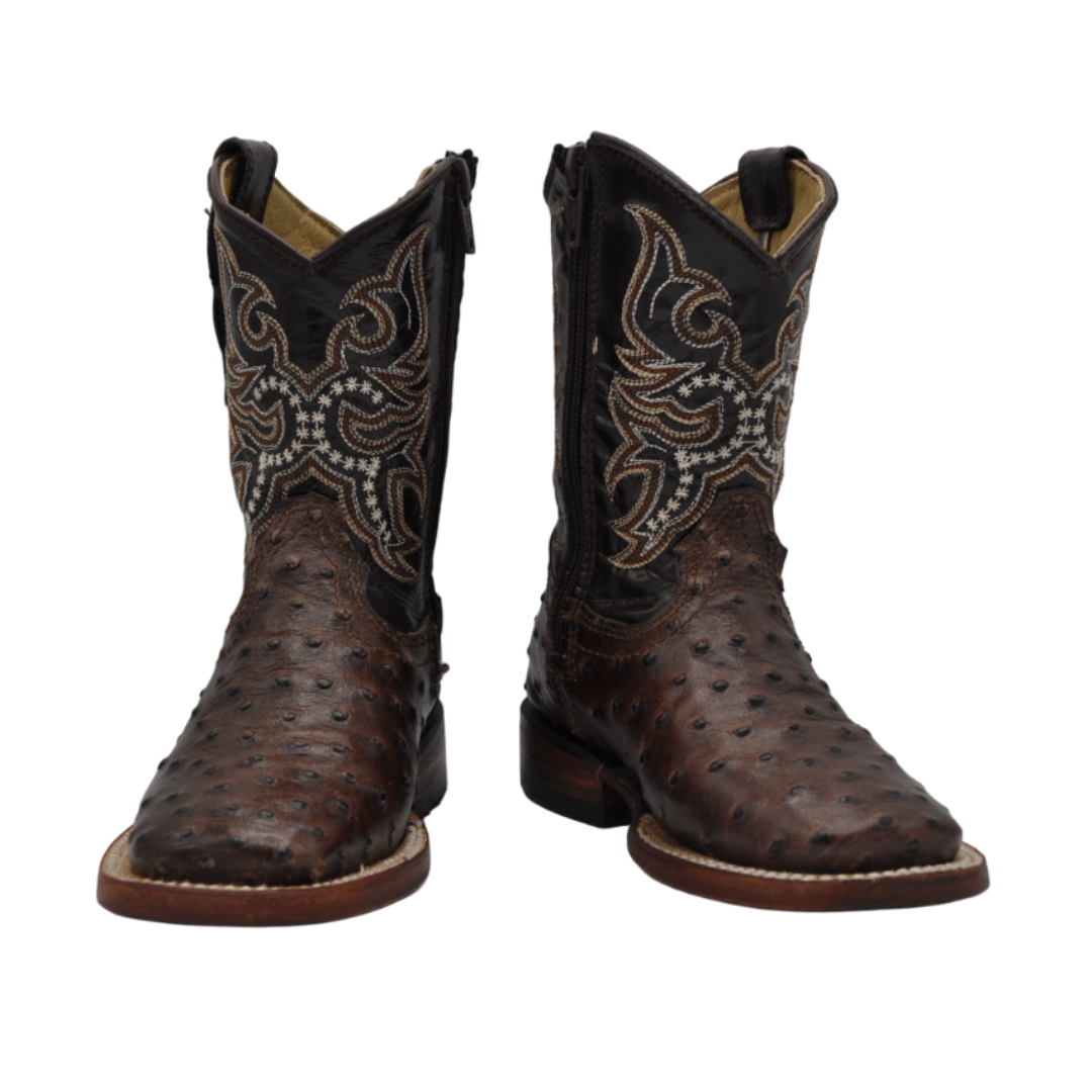 Gavel Kid's Ostrich Print Brown Boot