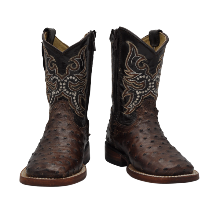 Gavel Kid's Ostrich Print Brown Boot