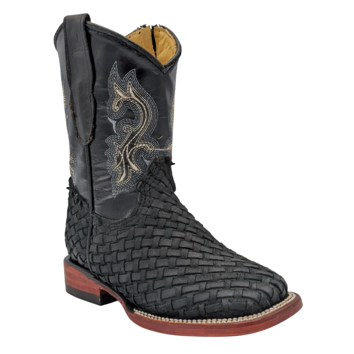 Gavel Kid's Woven Leather Black Boots