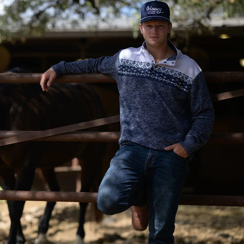 Hooey Men's "Stevie" Pullover w/Aztec - Blue
