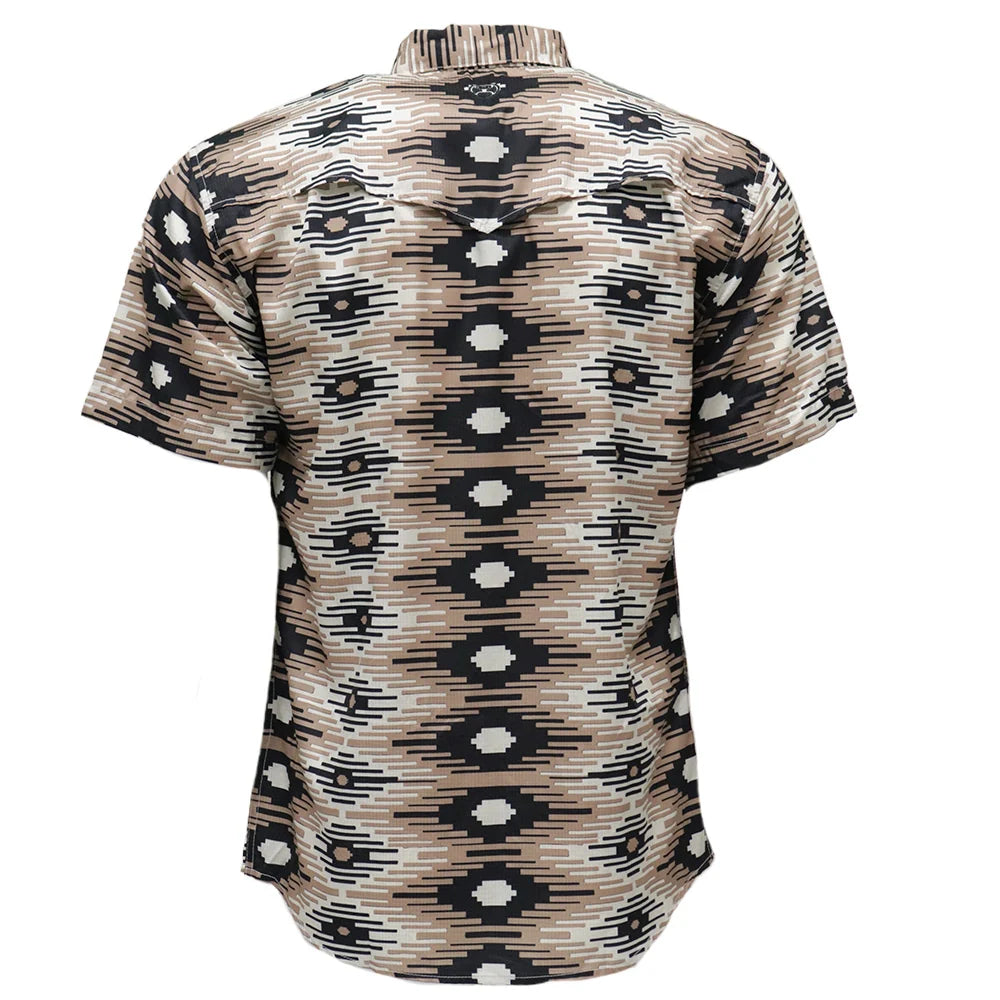 Hooey Men's Sol Short Sleeve Pearl Snap Shirt Brown-Black Aztec