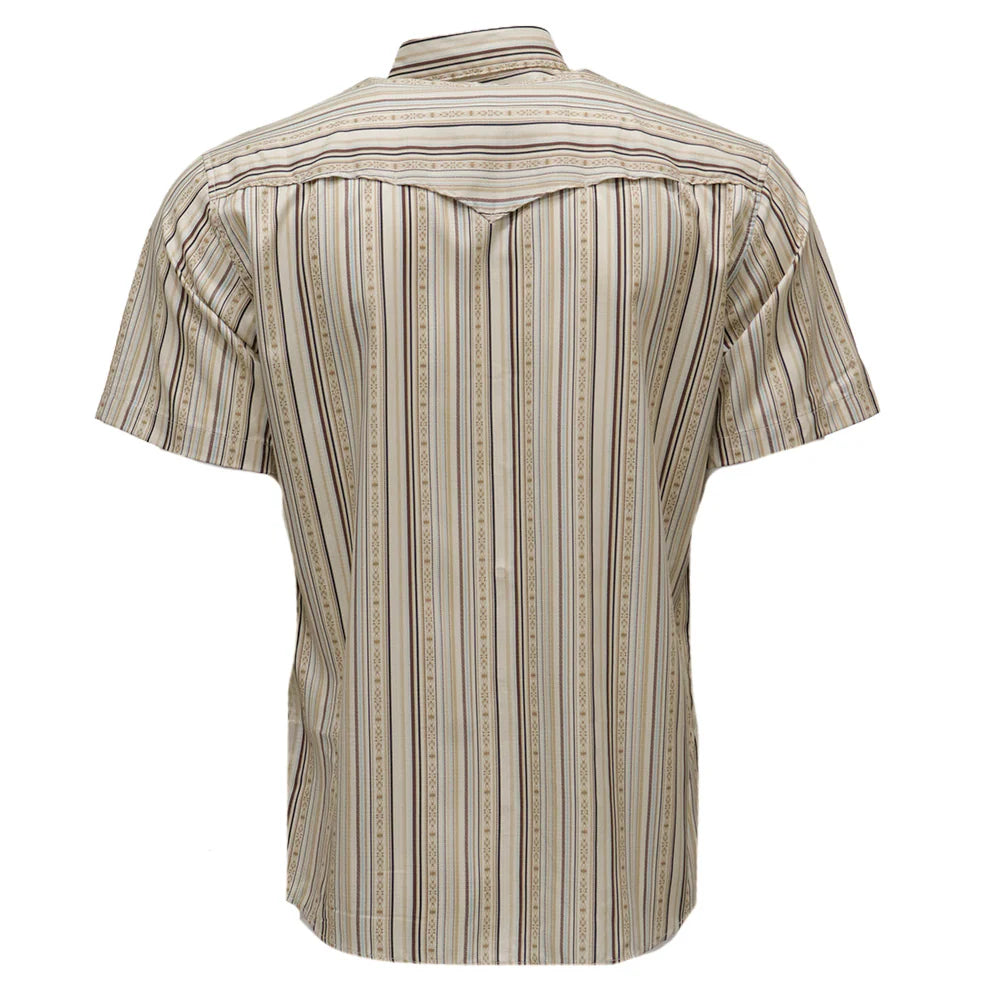 Hooey Men's Sol Short Sleeve Pearl Snap Shirt Cream/Stripe