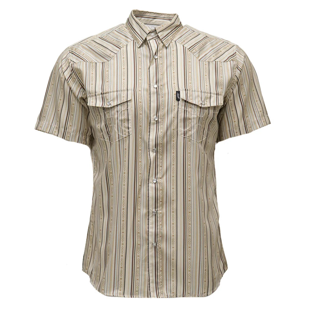 Hooey Men's Sol Short Sleeve Pearl Snap Shirt Cream/Stripe