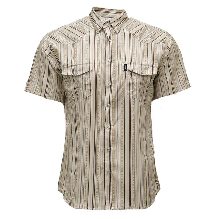 Hooey Men's Sol Short Sleeve Pearl Snap Shirt Cream/Stripe
