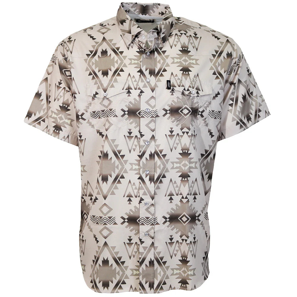 Hooey Men's Sol Short Sleeve Pearl Snap Shirt-Tan/Aztec