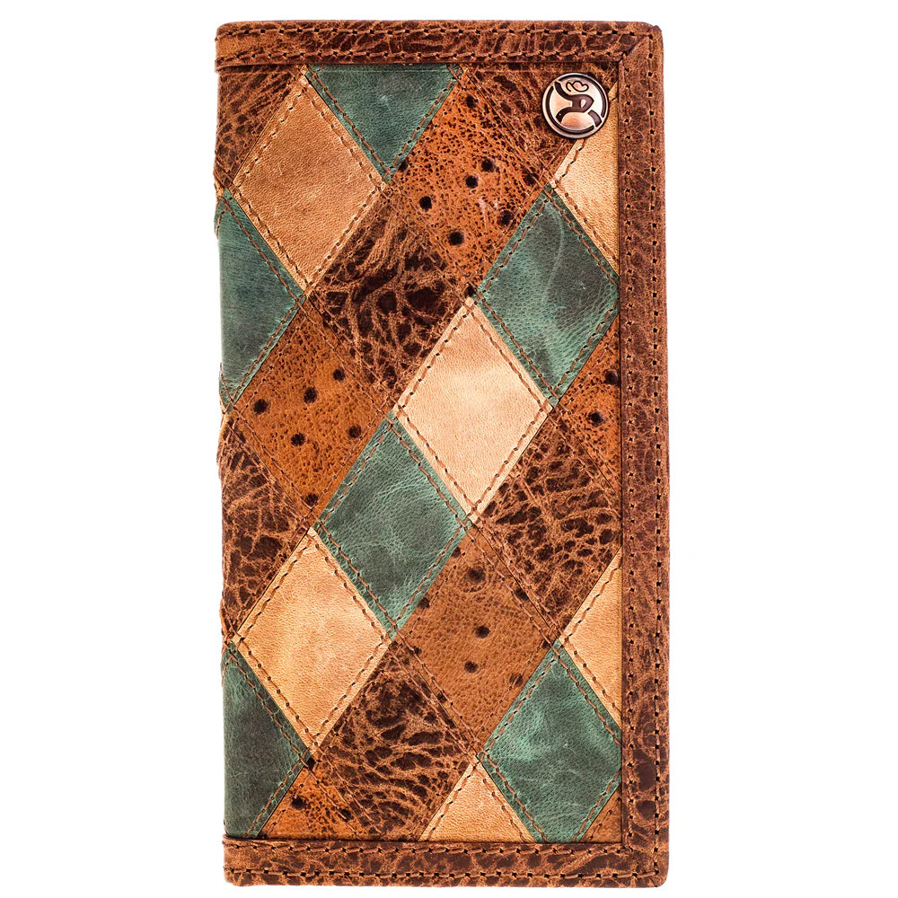 Hooey Ouray Brown/Turquoise Ostrich Print Roughy Rodeo Wallet
