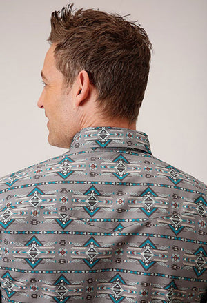 Roper Men's Horizontal Print Design Geometric Aztec Long Snap Shirt
