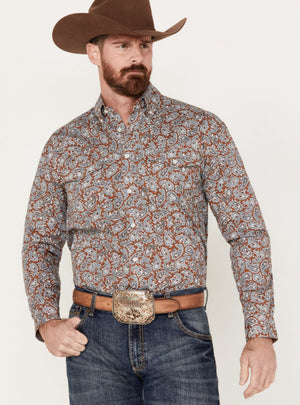 Roper Men's Amarillo Allover Print Copper Spring Paisley Long Snap Shirt
