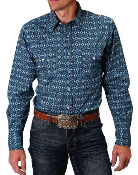 Roper Men's Performance / Allover Print MiniAztec Long Snap Shirt