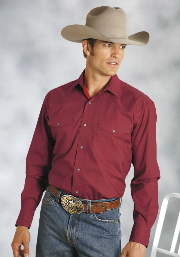 Roper Men's Solid Stretch Poplin Red Snap Shirt