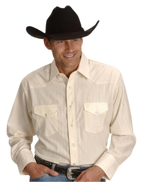 Wrangler Silver Edition Western Snap Long Sleeve Light Tan Shirt