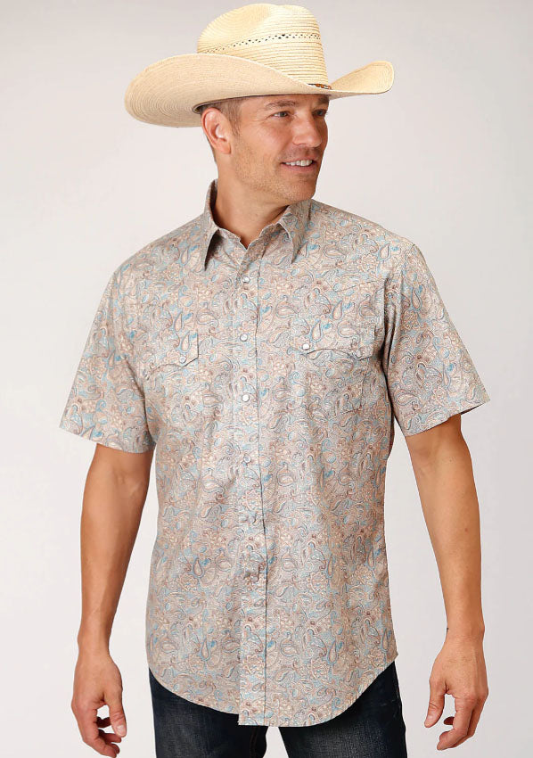 Roper Men's Short Sleeve Amarillo Allover Print Dot Paisley Snap Shirt