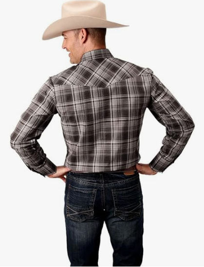 Roper Men's Long Sleeve Chocolate/Cream Plaid Snap Shirt