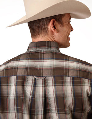 Roper Men's Brown Long Sleeve Pinewood Plaid Snap Shirt