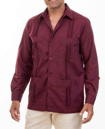 D'Accord Men's Guayabera Shirt Burgundy 2268