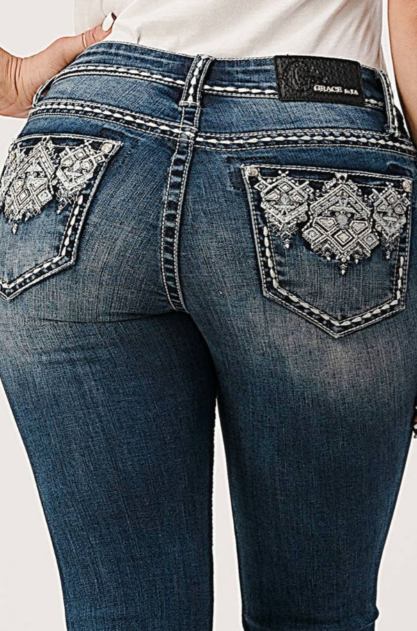 Grace in LA Crystal Aztec Bootcut Jeans