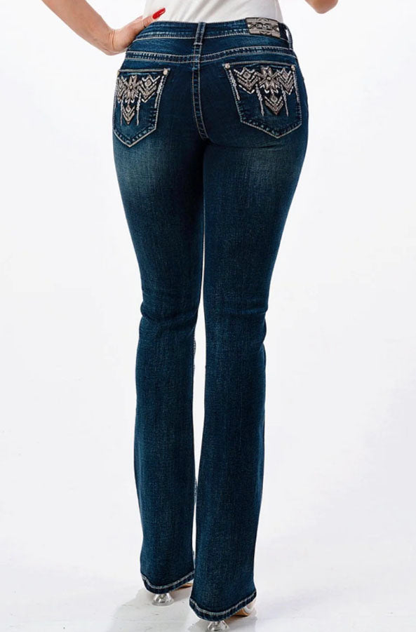 Grace in LA Aztec Stich Embroidered Bootcut Jeans