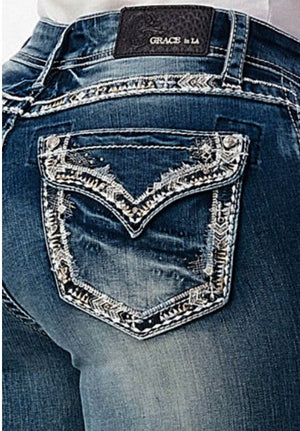 Grace in LA Border Embroidery Bootcut Jeans