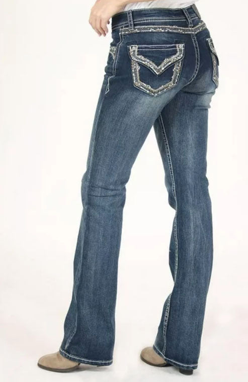 Grace in LA Border Embroidery Bootcut Jeans