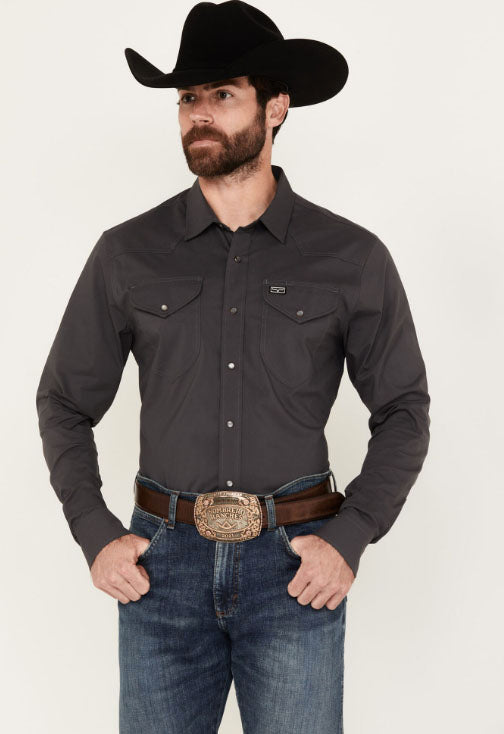 Kimes Ranch Men's Blackout Long Sleeve Snap Charcoal Shirt