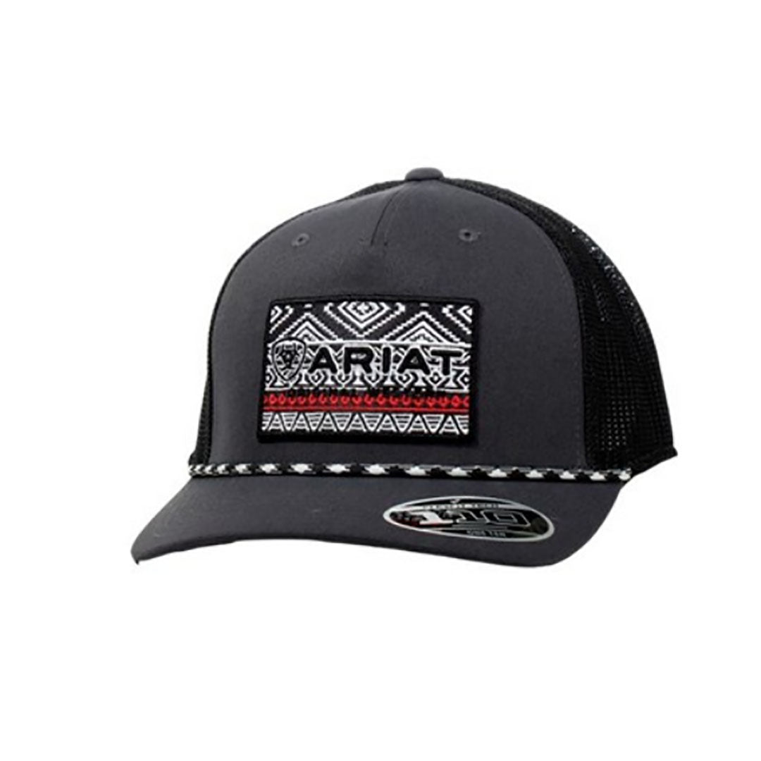 Cappellino Da Camionista ARIAT Flexfit 110 Uomo - Nero Con Toppa Deserto Grigio, Retro In Rete