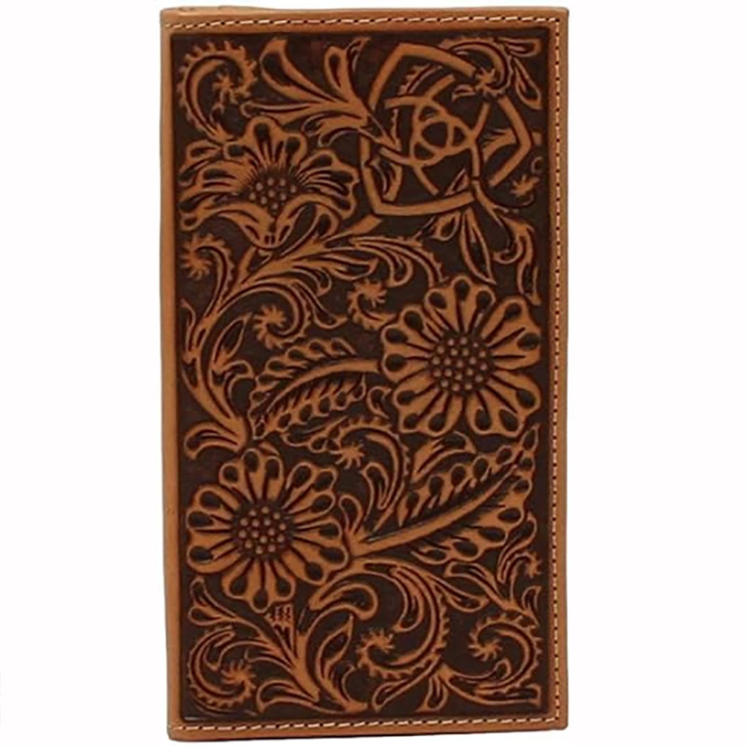 Ariat Rodeo Embossed  Flower Shield Tan Wallet