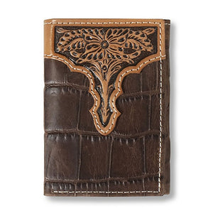 Ariat Men's Trifold Croc Pattern & Floral Embossed Wallet