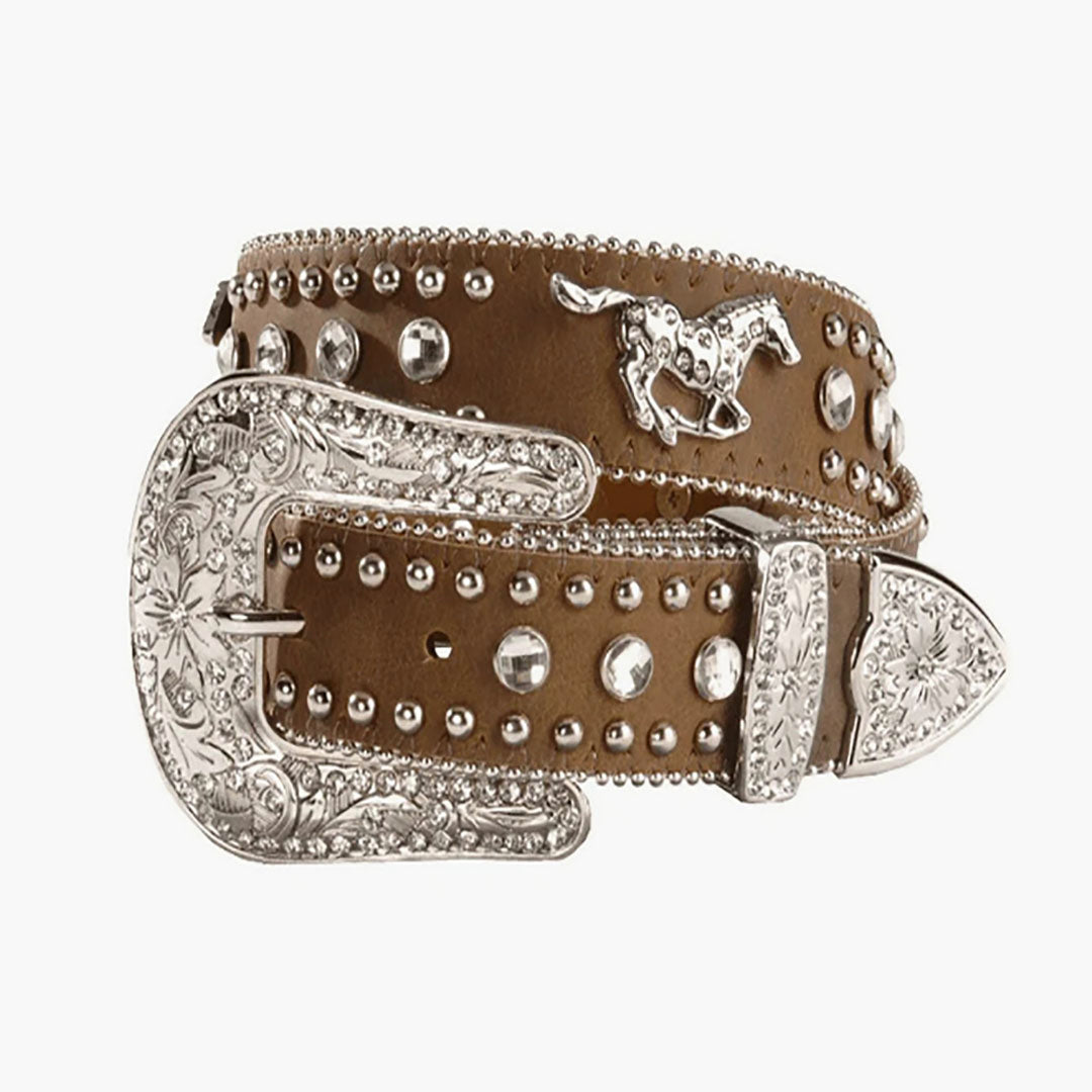 Nocona Kids' Brown Running Horse Rhinestone Western Belt