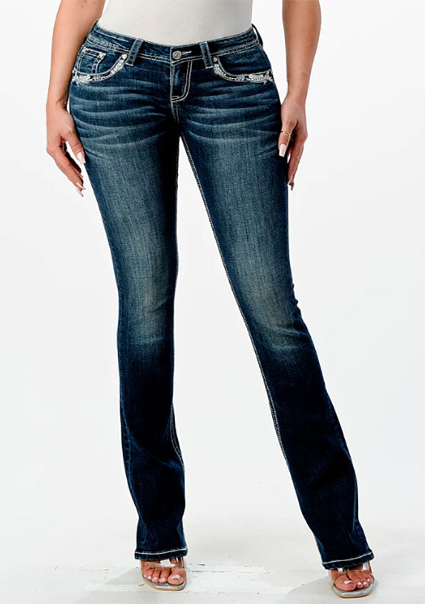 Grace in LA Border Western Modify Embroidery Bootcut Jeans