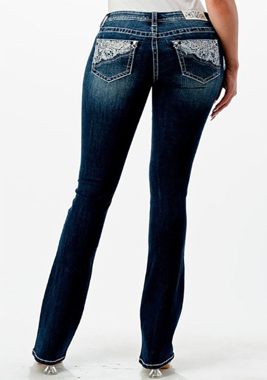 Grace in LA Border Western Modify Embroidery Bootcut Jeans