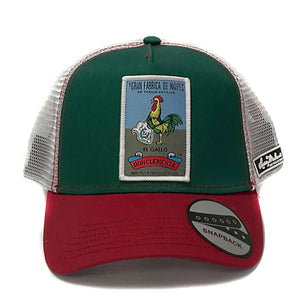 Larry Mahan Loteria El Gallo Green/Red White Mesh Trucker Hat