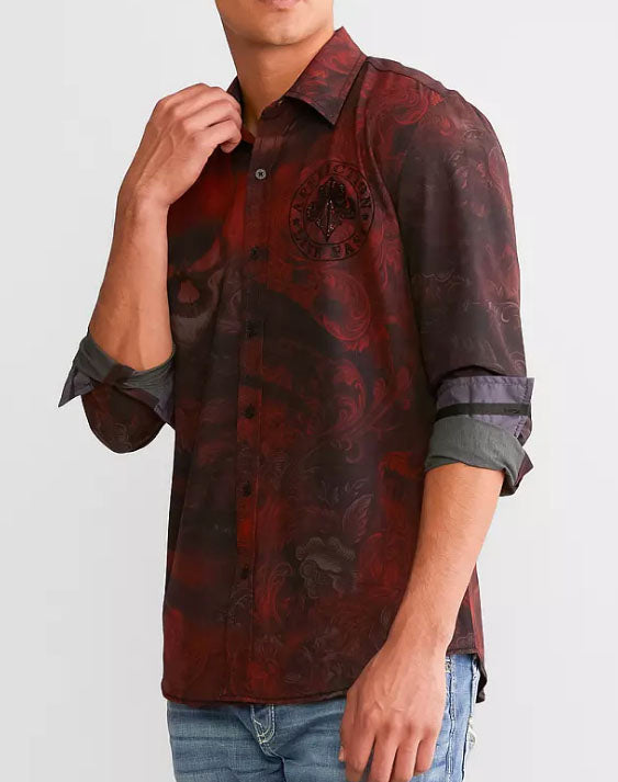 Affliction Men's Brawley Long Sleeve Woven Shirt - Red/Black