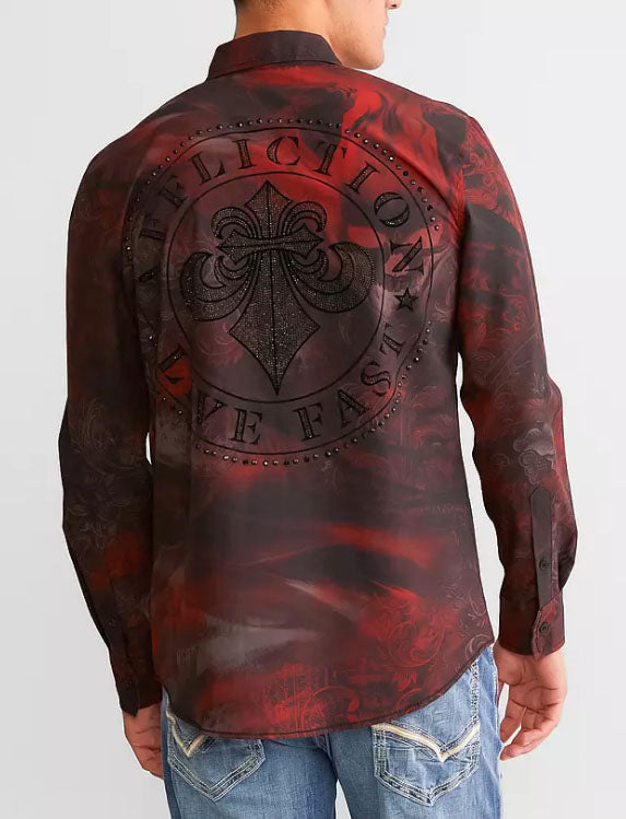 Affliction Men's Brawley Long Sleeve Woven Shirt - Red/Black