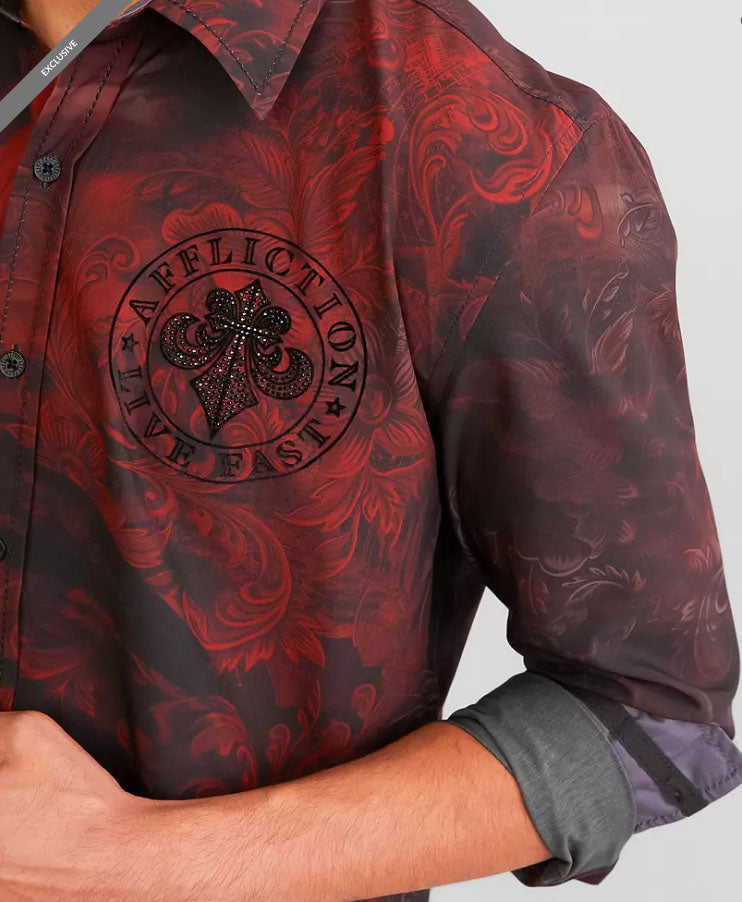 Affliction Men's Brawley Long Sleeve Woven Shirt - Red/Black