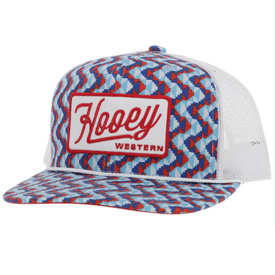 Hooey Lakota Blue/White with Red/White Rectangle Patch Cap