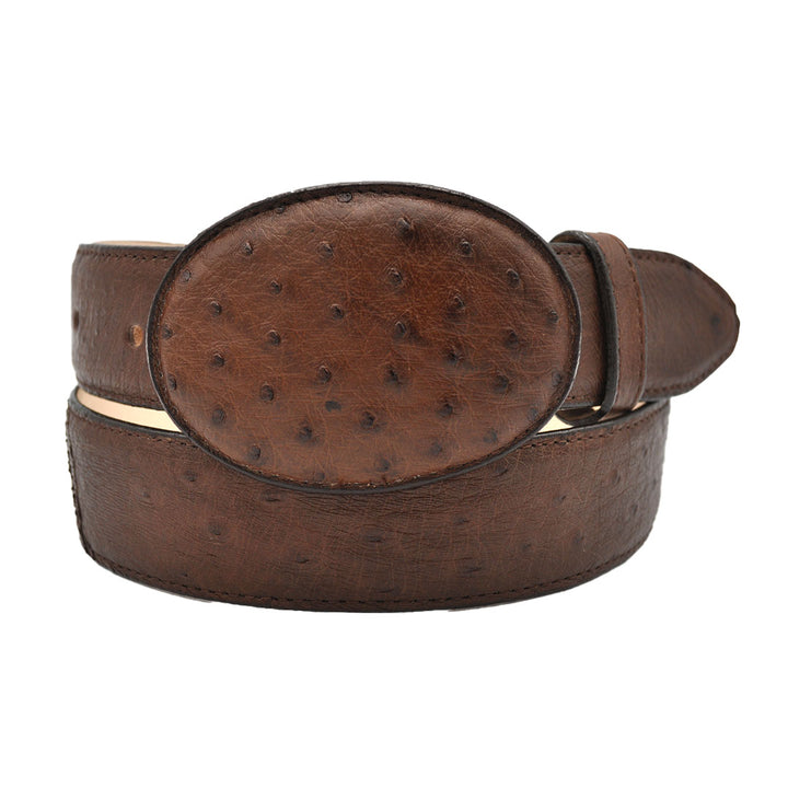 Gavel Men's Smooth Ostrich Western Belt - Tobacco