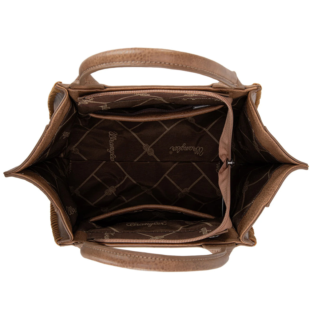 Wrangler Embroidered Trapezoid Concealed Carry Tote/Crossbody -Khaki