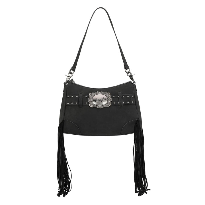 Wrangler Fringe Buckle Hobo Bag/Crossbody Bag-Black