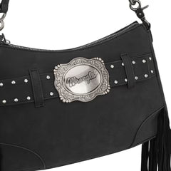 Wrangler Fringe Buckle Hobo Bag/Crossbody Bag-Black