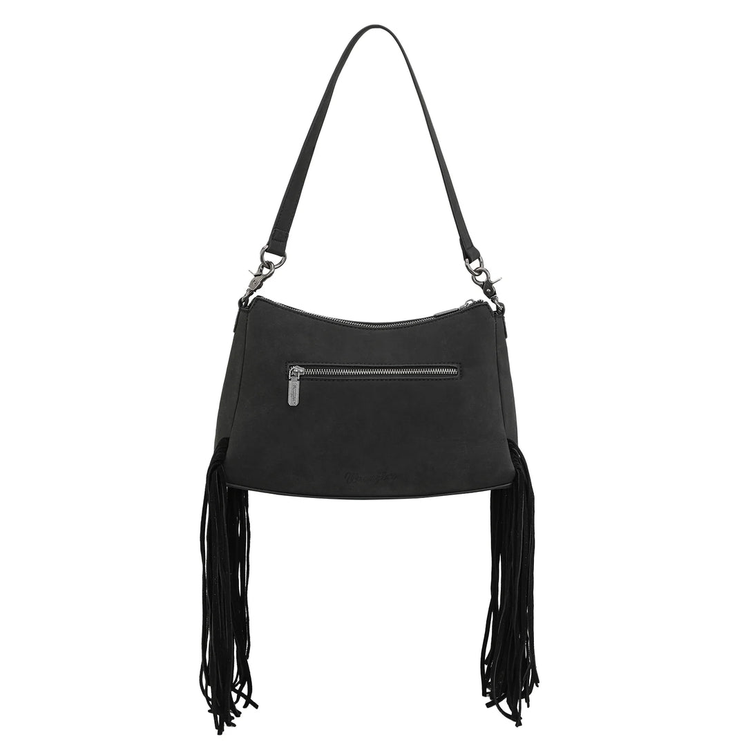 Wrangler Fringe Buckle Hobo Bag/Crossbody Bag-Black