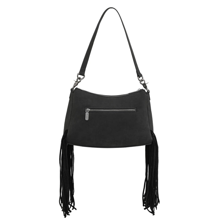 Wrangler Fringe Buckle Hobo Bag/Crossbody Bag-Black