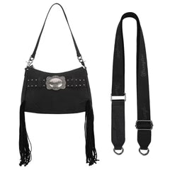 Wrangler Fringe Buckle Hobo Bag/Crossbody Bag-Black