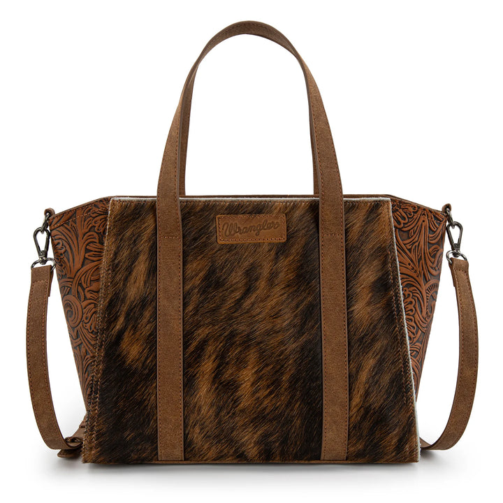 Wrangler Genuine Hair-On Cowhide Wide Tote/Crossbody- Brown