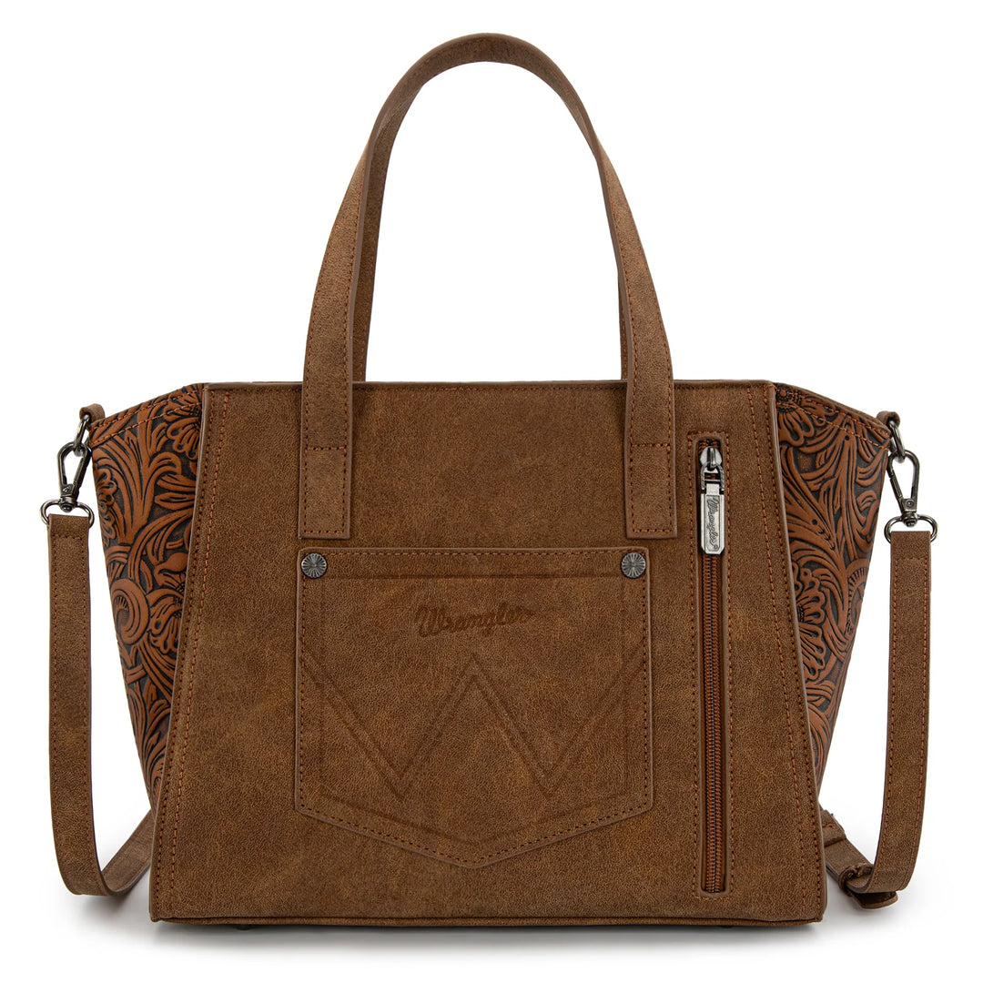 Wrangler Genuine Hair-On Cowhide Wide Tote/Crossbody- Brown
